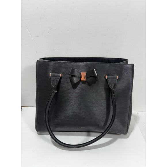 Ted Baker Epi Callaa Bow Detailed Black Leather Shoulder Bag Purse See‎ Pictures - Picture 2 of 15